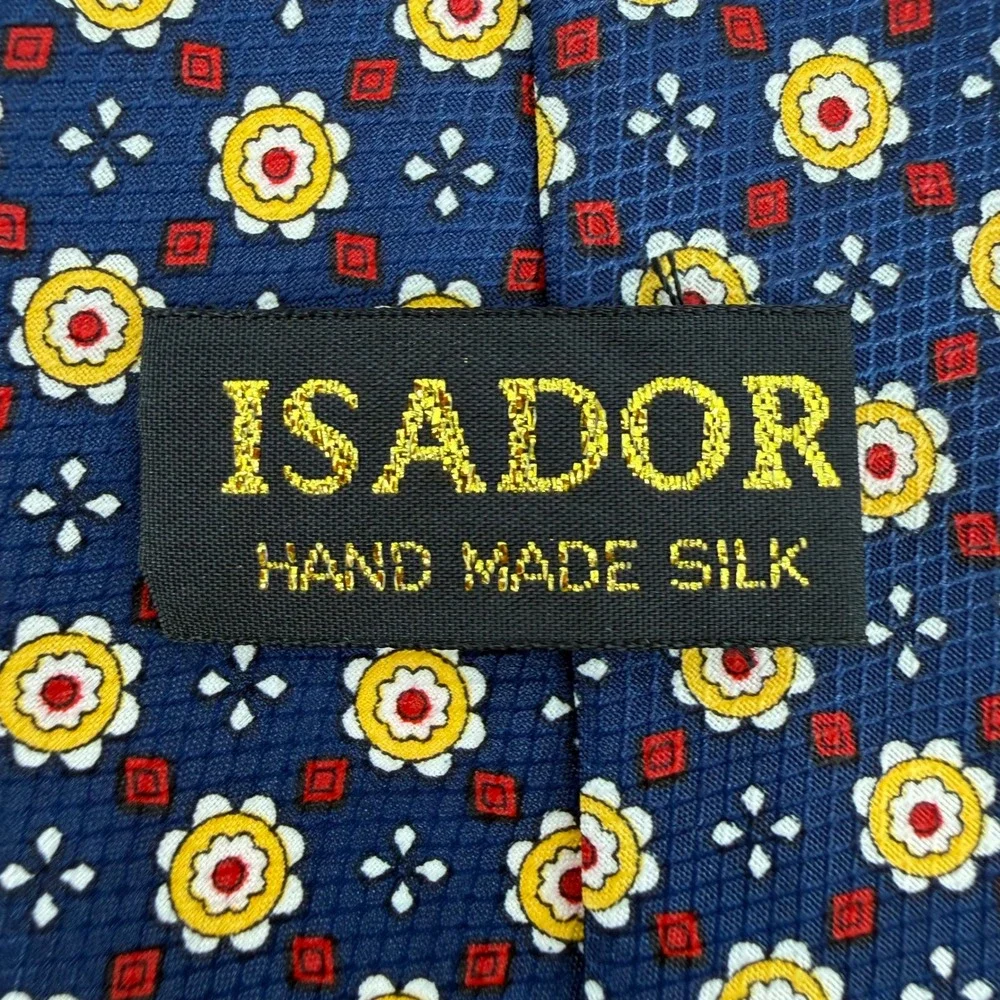 ISADOR HAND MADE Silk Necktie Men's‎ Blue Floral Pattern Business Formal